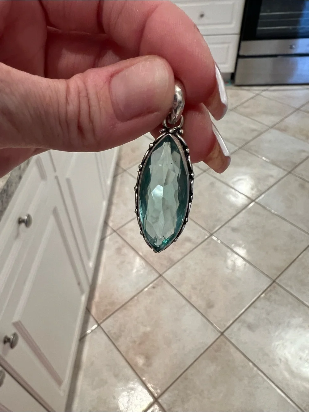Large statement marquise cut aquamarine necklace pendant. - Picture 5 of 6
